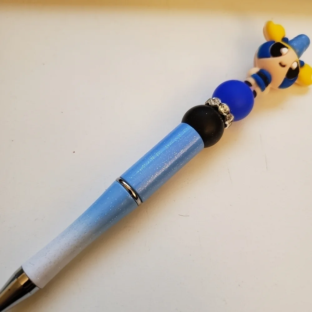 Handmade Glitter Gradient Powerpuff Girls Bubbles Beaded Silicone Focal Bead Pen